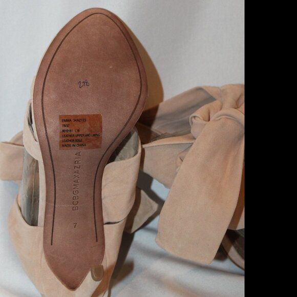 NEW BCBGMAXAZARIA $298 WOMEN'S SUEDE ANKLE TIE EMMA SANDALS BEIGE - Picture 4 of 5